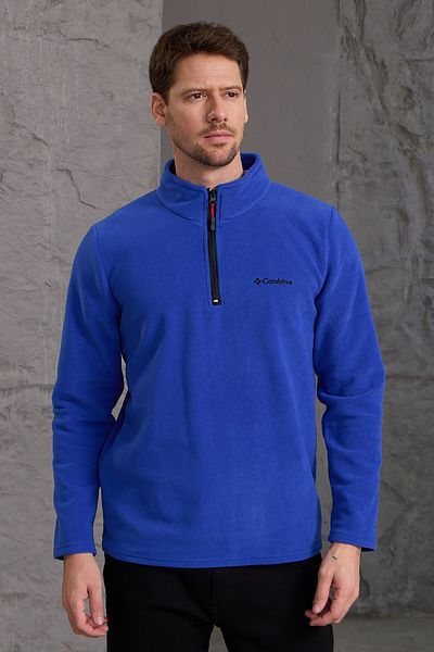 COMBİNE MİCHAİL Ανδρικό χειμωνιάτικο φλις μπουφάν Saks Blue - Χοντρό μισό φερμουάρ, βαμβακερό ύφασμα