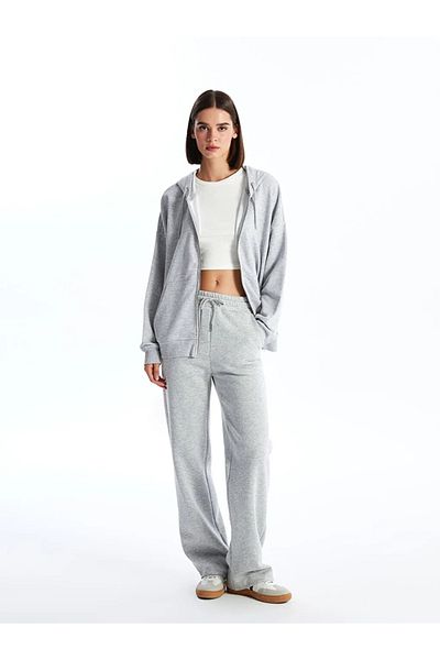 LC Waikiki Γυναικείο φούτερ με φερμουάρ LCW Vision Grey Melange Hooded Oversize