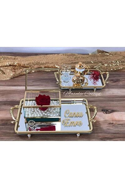 Masalsı Concept Dikdörtgen Nişan Tepsisi ve Damat Kahvesi Takımınişan tepsisi söz tepsisi