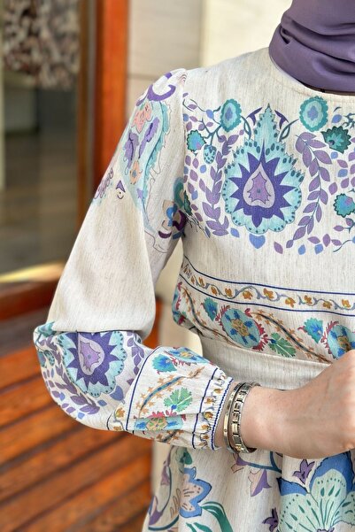 Gizce Erna Lila Keten Elbise