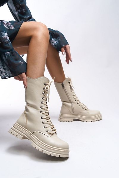 Riccon Γυναικείες μακριές μπότες Khervikh Beige - 00121470