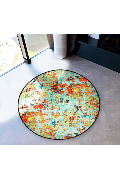Rugs Modern Halı Orange Green Theme Traditional Patterned Round Woven Base Vi...