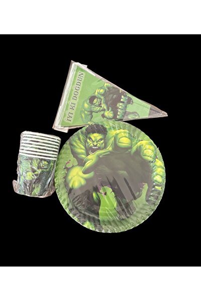partideyince HULK YEŞİL DEV Hulk TABAK BARDAK FLAMA KONSEPT DOĞUM GÜNÜ 8 KİŞİ...