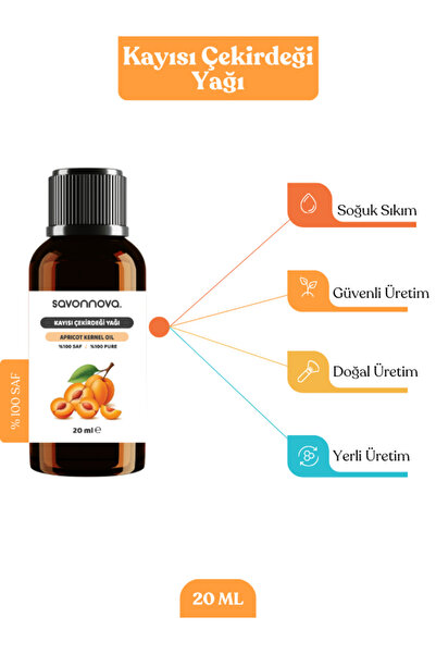 Savonnova 20 مل زيت نواة المشمش النقي والطبيعي 100% - معصور على البارد