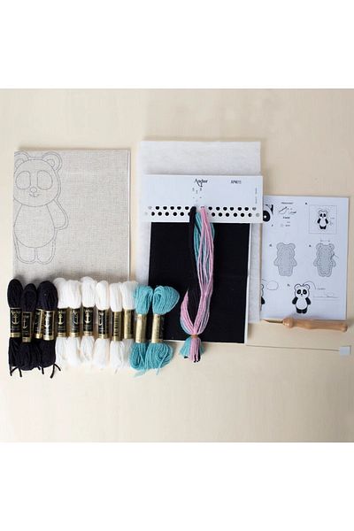 Anchor Essential Collection Ponch Embroidery Kit Toy Plush Panda Patterned 20 X 12 Cm