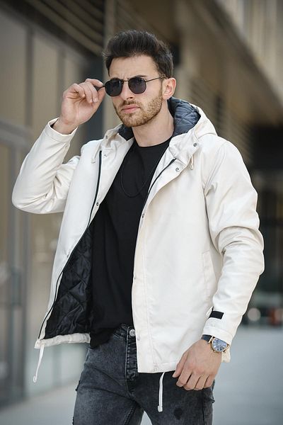Oksit Ανδρικό παλτό Quito Slim Fit με κουκούλα - Αδιάβροχο και λεπτομέρεια με κορδόνια