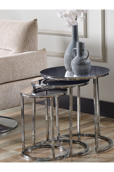 SEDAŞ LIVING UNITS Füme Aynalı Gümüş(Gri,Nikel) Ayak Metal ayaklı ZİGON SEHPA zigon-sedaş-lüx