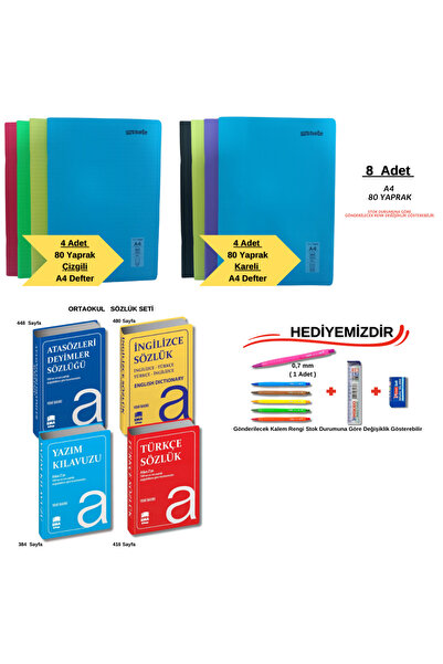 uzaktangelir 80-сторінковий пластиковий обкладинковий зошит у клітинку + англійсько-турецький словник виразів