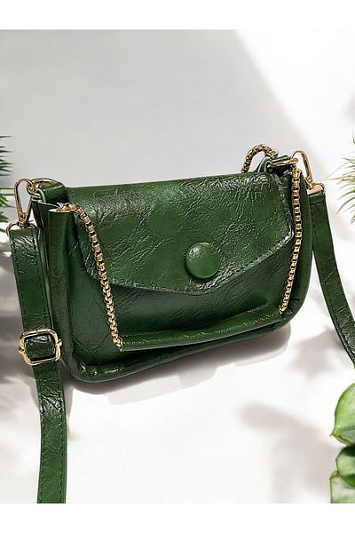 LEATHEROO Geantă baghetă de damă cu lanț verde
