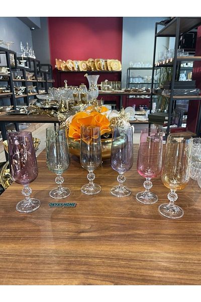 Paşabahçe Bohemia 6 Colors 180cc Crystal Coffee Side Water Cup, Soft Drink Cup, Dowry, Gift