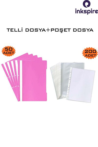 inkspire A4 Pink Wire and Transparent Bag File - 50/200 Pieces, Foyer File with Holes on the Edge