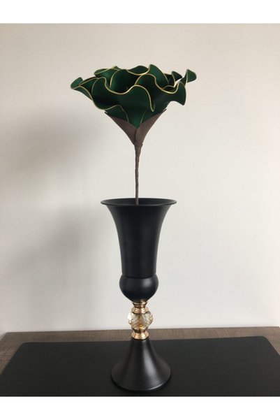 Ayka Aksesuar Floare artificială decorativă din latex Eva, de lux, realizată manual (EXCLUSIV VASUL) - Verde închis cu aurituri aurii - Floare din spumă