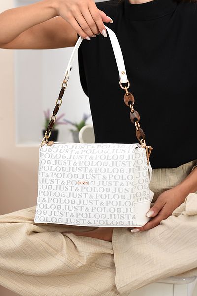 Just Polo Non-Tarnish Metal and Bone Strap Hand and Shoulder Bag - 2082