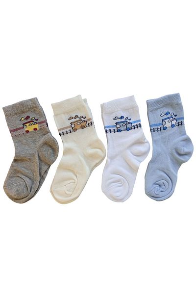 Butik Boy's 4 Pieces of Locomotive Patterned Socks 0 -1,1-2, 3-4 Years