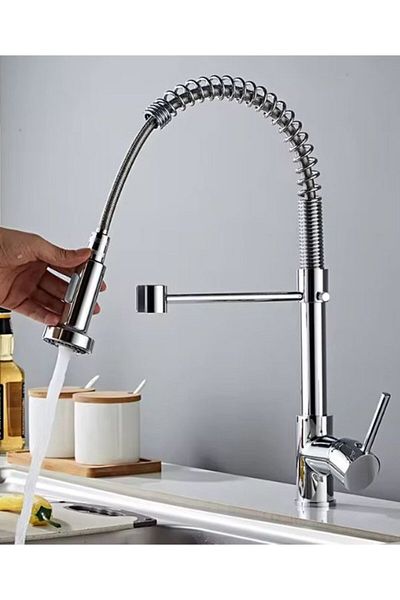 FLEKO BATARYA Chrome Color kitchen Faucet - Spiral Head with Removable 2 Functions and Lime Filter