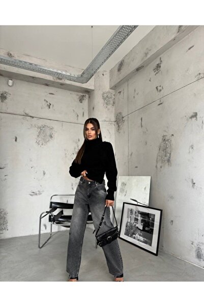 Butik سترة نسائية سوداء ذات ياقة مدورة وأكمام طويلة