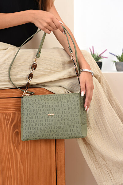 Just Polo حقيبة يد وكتف نسائية مع حزام معدني وعظام خالي من التشويه 2082