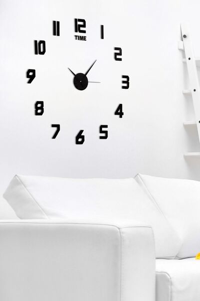 Kepler Design Decorative & Gift Wall Clock Self Adhesive 3D Black MDF with Latin Numerals