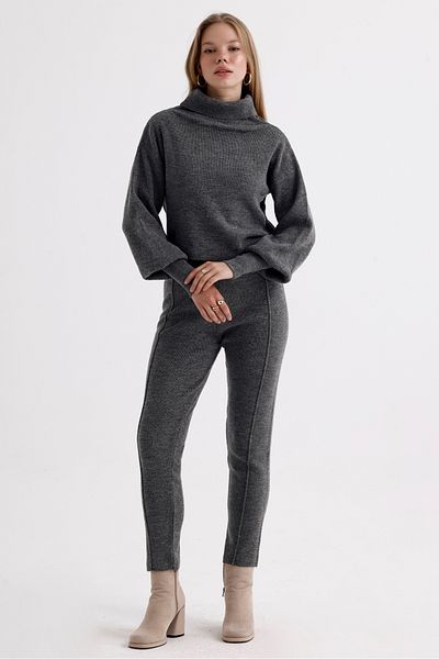 MD trend Balloon Sleeve Crop Sweater and Stitched Pants - Women's Knitwear Set
