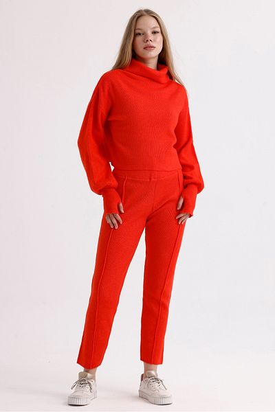 MD trend Balloon Sleeve Crop Sweater and Stitched Pants - Women's Knitwear Set