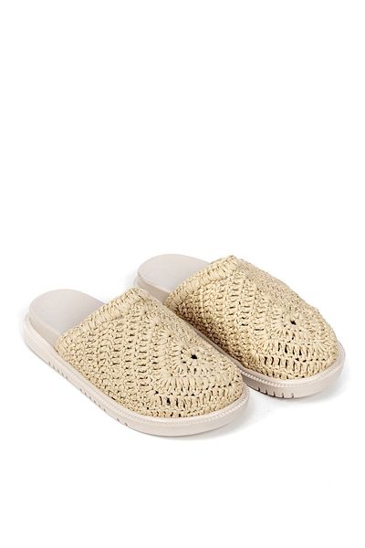 Feyz istanbul Beige Milan Slippers - Wicker Knitted, Closed Front