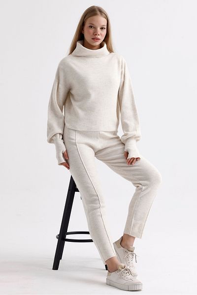MD trend Balloon Sleeve Crop Sweater and Stitched Pants - Women's Knitwear Set
