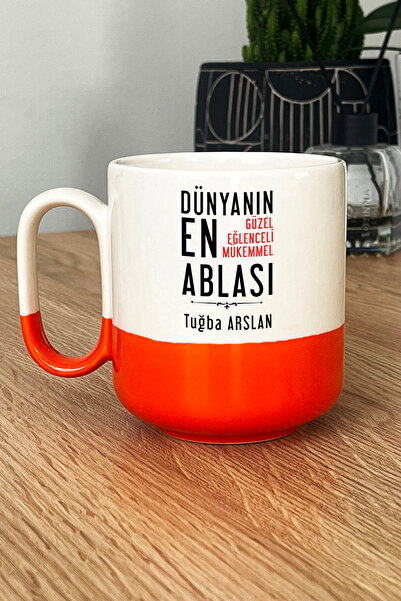 Hedizu Kişiye Özel Abla Pro Kupa Bardak Turuncu Ablaya Doğum Günü Hediyesi