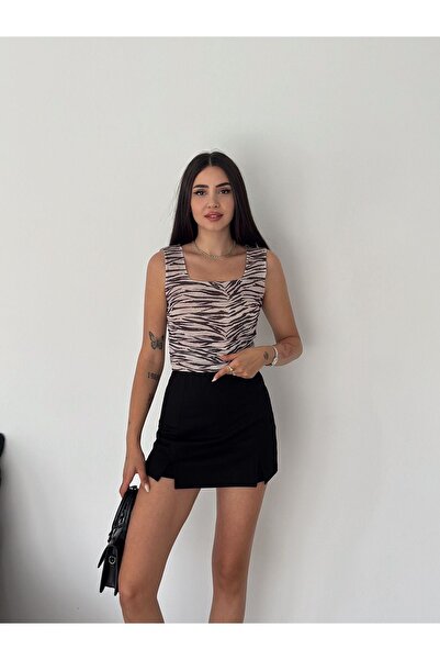 gozdefashion توب نسائي قصير بحزام من التول