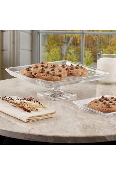 Paşabahçe 950007 68307 Madlen Square Footed Serving Plate and 6 Square Dessert Plates