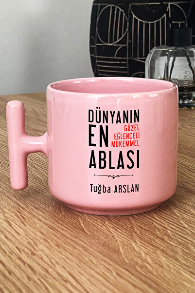 Hedizu Kişiye Özel Abla Pastel T Kulplu Kupa Bardak Pembe Ablaya Doğum Günü Hediyesi