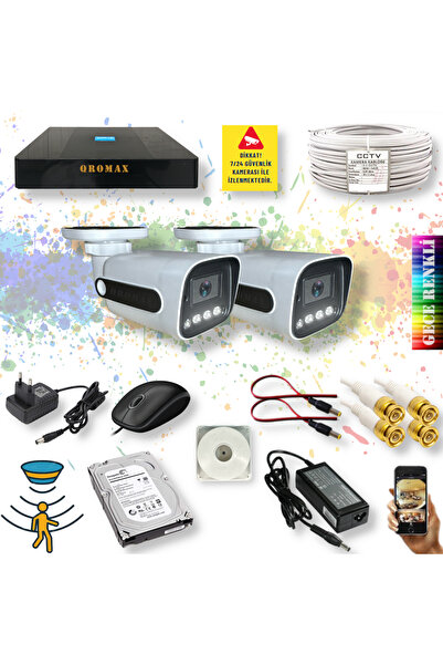 qromax 2 Kameralı Set - Gece Renkli Gösteren Hareket Algılayan Fullhd Güvenli...
