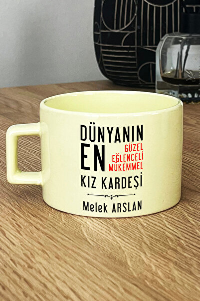 Hedizu Kişiye Özel Kız Kardeş Pastel Fincan Sarı Kız Kardeşe Doğum Günü Hediyesi