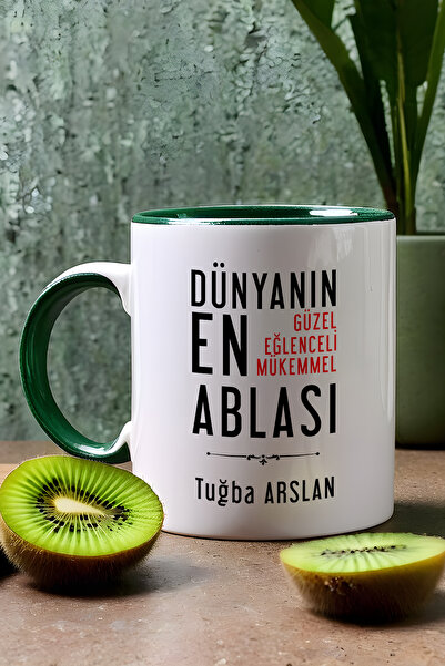 Hedizu Kişiye Özel Abla Kupa Bardak Yeşil Ablaya Doğum Günü Hediyesi