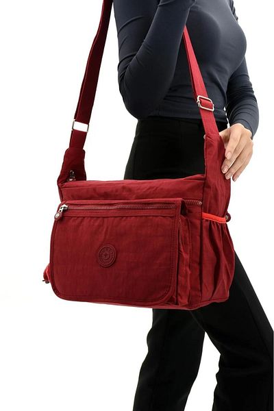 Alanç Gift Red Water Repellent FaBric - Large Size Messenger Bag with Multi Pockets and CrossBody Strap, SuitaBle for School