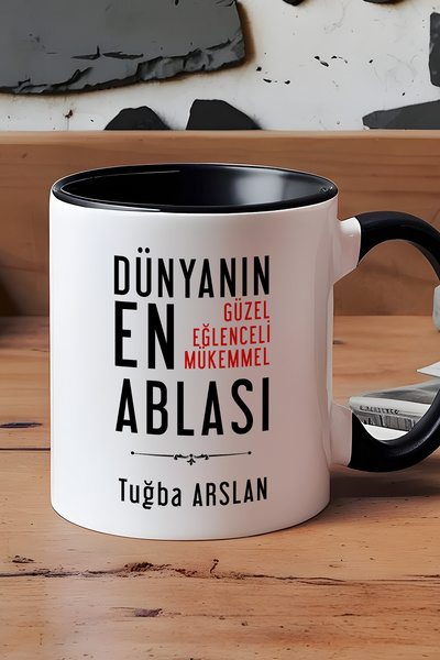 Hedizu Kişiye Özel Abla Kupa Bardak Siyah Ablaya Doğum Günü Hediyesi