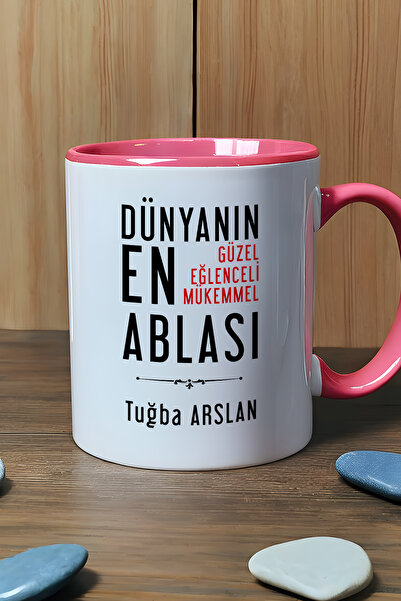 Hedizu Kişiye Özel Abla Kupa Bardak Pembe Ablaya Doğum Günü Hediyesi