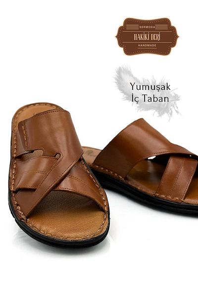 Moda Anna Light Genuine Leather Men's Slippers - g Tan