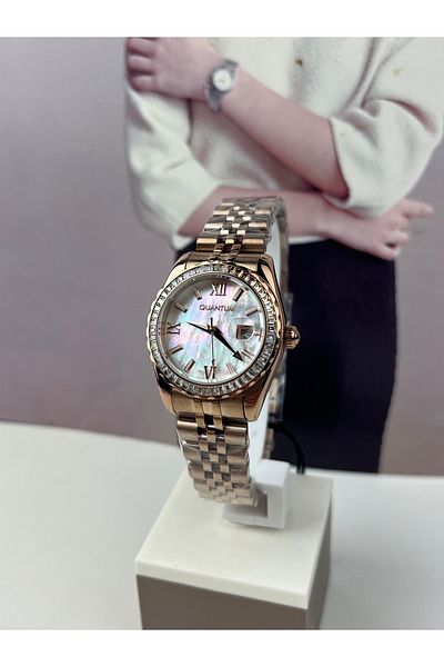 Quantum Rose Gold Baguette - Stone Detailed Women's Wristwatch 30mm, 5Atm Waterproof