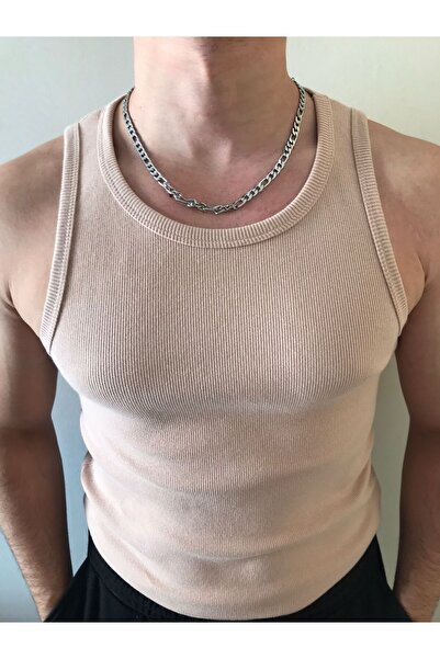 DUNGA Erkek Bej Fitilli Atlet - Likralı Pamuk Kaşkorse Halter Yaka Tank Top Atlet