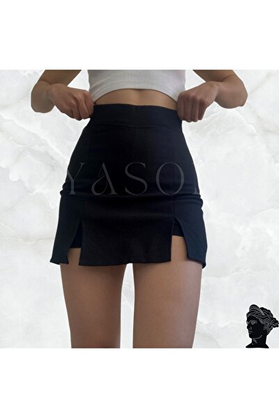 yason Şort Etek Çelik Örme Kumaş Ön Arka Etek Görünümlü Likralı Etek