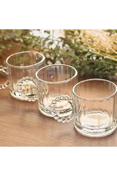 Bycomo 325ml Set of 3 Glass Beaded Cup with Handle Mug and Soft Drink Cup