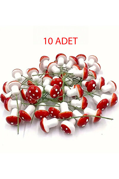 TEMMUZ HOME 10 Adet Minik Kırmızı Mantar Yapay Bahçe Peri Bahçe Saksı Dekoras...