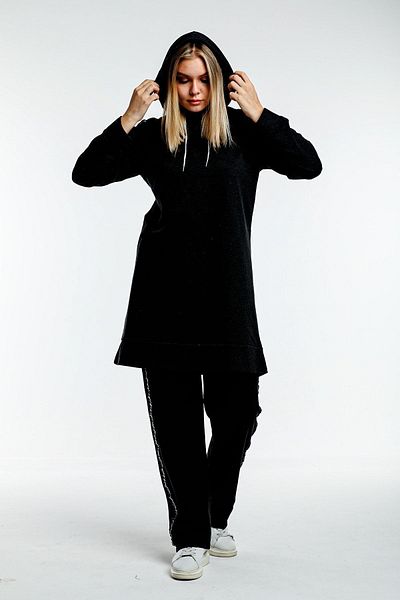 CNG MODA Women's Hijab Black Hooded Sleeve Striped Tracksuit Set