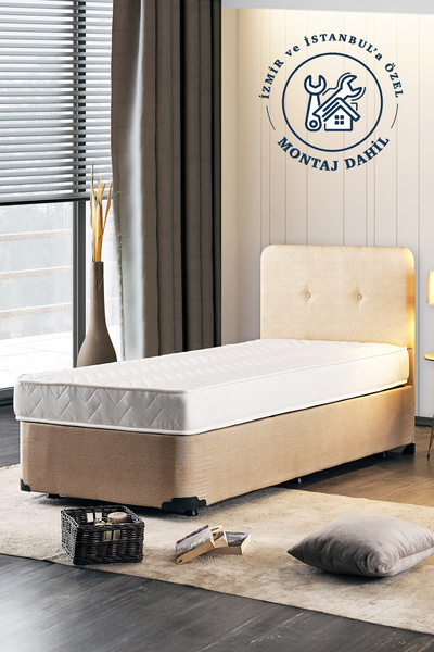 Niron Luna Yatak Baza Başlık Seti Tek Kişilik Ortopedik Yatak Sandıklı Metal Baza ve Başlık Takımı