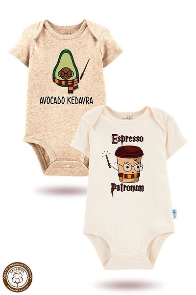 MAHFEL 2-Piece 100% Cotton Organic Printed Snap Fastener Baby Bodysuit