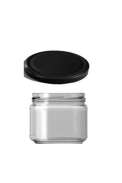 Paşabahçe 300 Cc Glass Jar with Black Lid - 20 Pieces