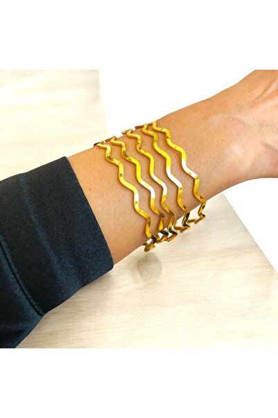 xesha 5 Li ZikZak Ajda Bilezik Altın Kaplama Paslanmaz Kararmaz  Kadın Bileklik  Garantili 5 adet