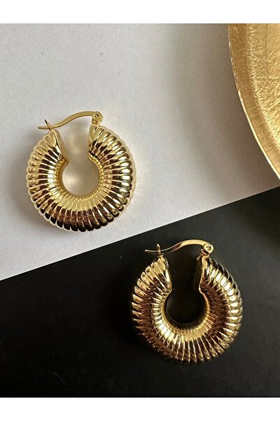 ringbox Kadın Gold Büyük Boy Spiral Halka Küpe