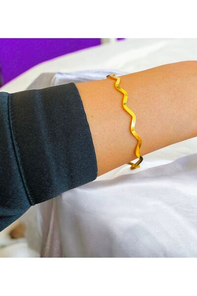 xesha ZikZak Ajda Bilezik Altın Kaplama Kararmaz Solmaz Kadın Bileklik  Garan...