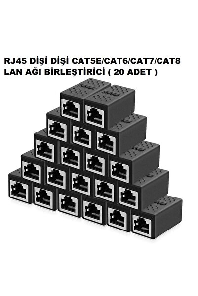 Derwell Rj45 Dişi Dişi Cat5/cat6/Cat7Cat8 Ethernet Lan Ağı Birleştirici Ara Internet Kablosu Uzatıcı 20 Adet